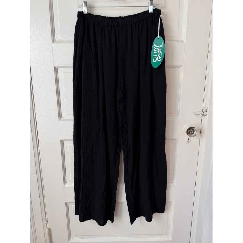 Oh My Gauze Black Cotton Pants Pull On Elastic Waist Relaxed Boho Lagenlook NWT - Picture 13 of 13